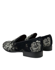 Black Floral Slippers Men Loafers Dress Shoes