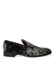 Black Floral Slippers Men Loafers Dress Shoes