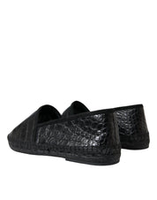 Black Exotic Leather Espadrilles Slip On Shoes