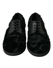 Black Fur Leather Lace Up Derby Dress Shoes