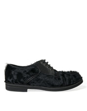Dolce & Gabbana Black Fur Leather Lace Up Derby Dress Shoes Dolce & Gabbana