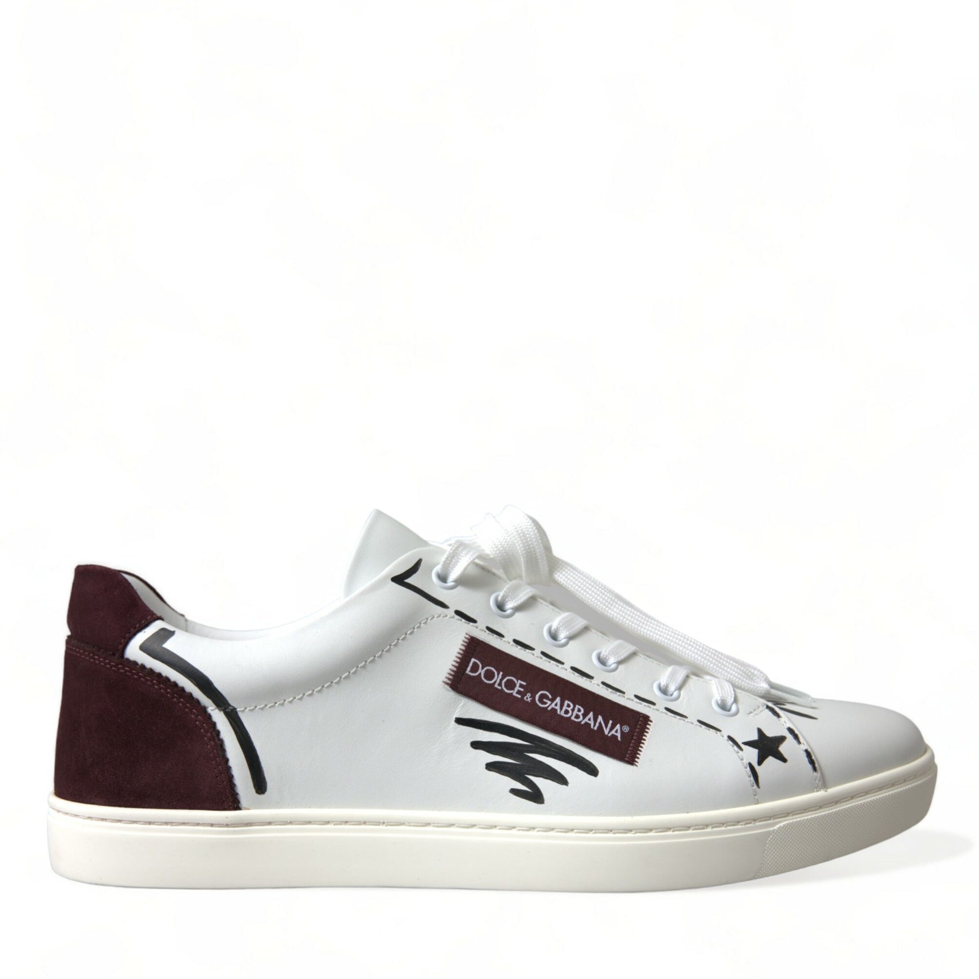 Dolce & Gabbana White Bordeaux Leather Logo Low Top Sneakers Shoes Dolce & Gabbana