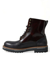 Black Leather Military Combat Boots Shoes