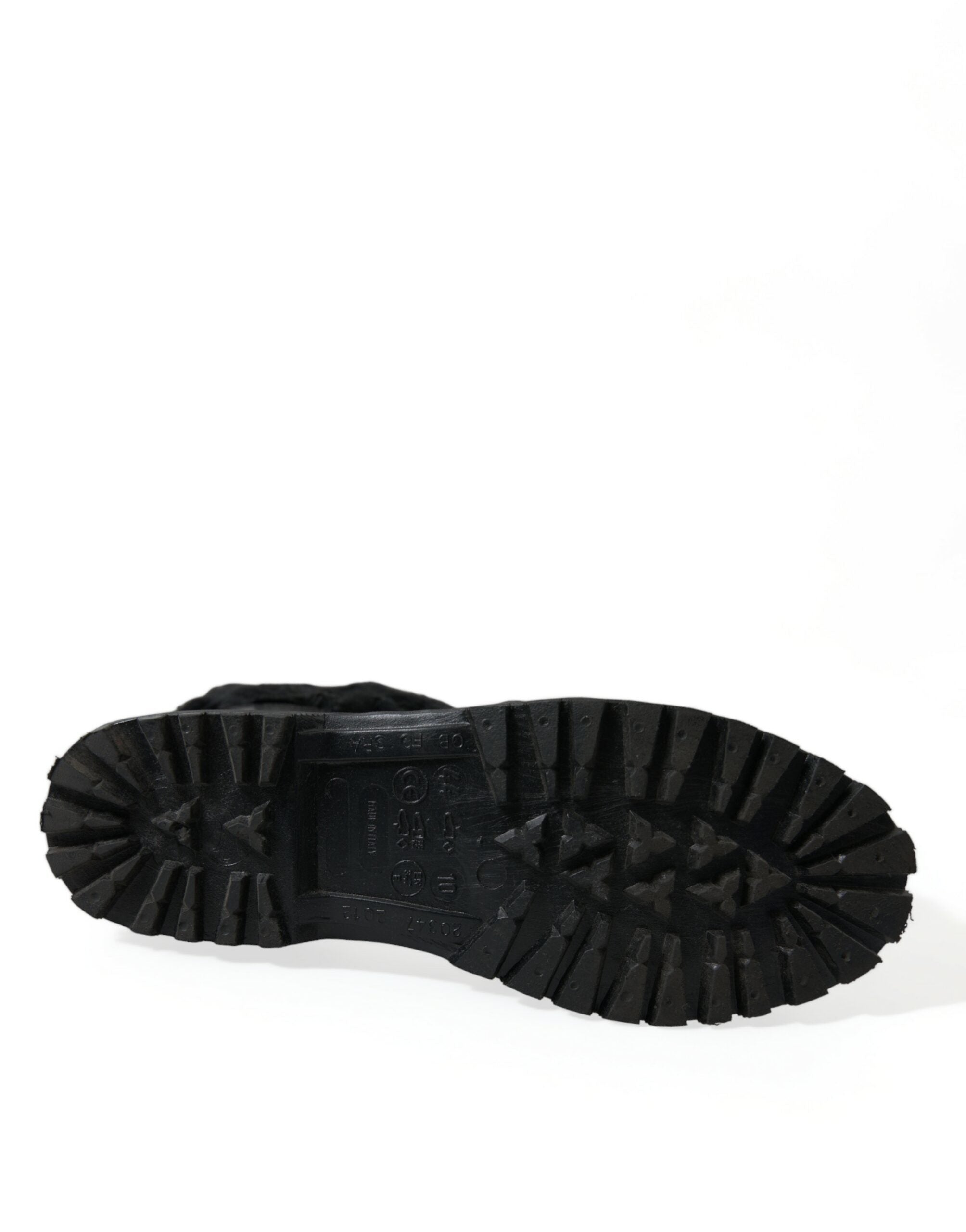 Dolce & Gabbana Black Rubber Lace Up Shearling Rain Boots Shoes Dolce & Gabbana