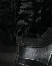Dolce & Gabbana Black Rubber Lace Up Shearling Rain Boots Shoes Dolce & Gabbana