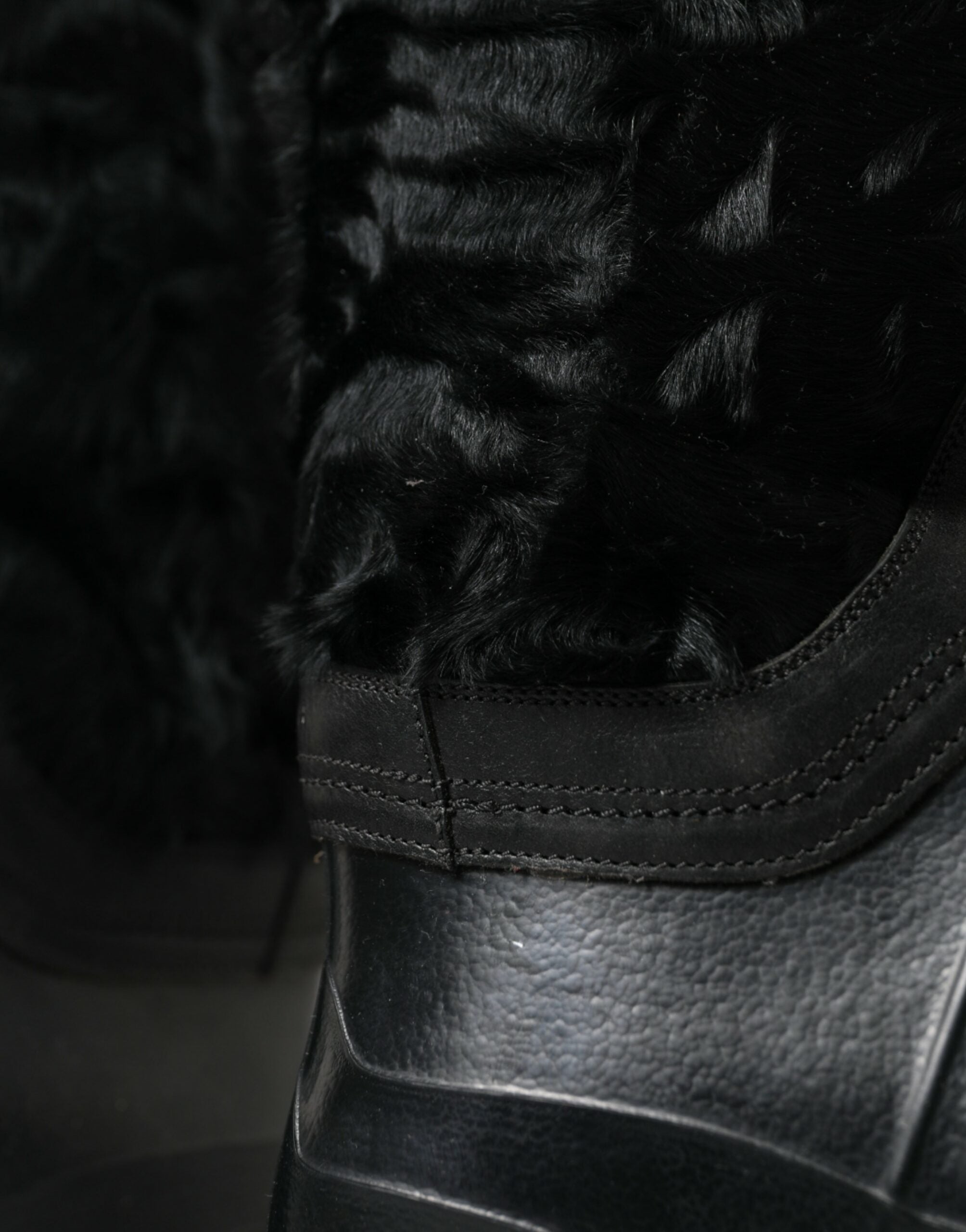 Dolce & Gabbana Black Rubber Lace Up Shearling Rain Boots Shoes Dolce & Gabbana