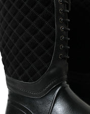 Black Chioggia Rubber Suede Rain Boots Shoes