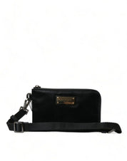 Black Nylon Logo Plaque Keyring Pouch Clutch Bag