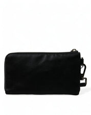 Black Nylon Logo Plaque Keyring Pouch Clutch Bag