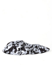 White Logo Print Nylon Slip On Flats Shoes