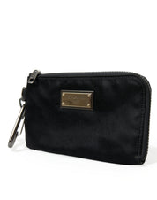 Black Nylon Logo Plaque Keyring Pouch Clutch Bags