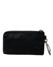 Black Nylon Logo Plaque Keyring Pouch Clutch Bags