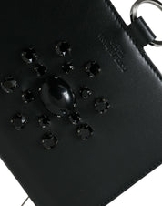 Black White Leather Crystal Embellished Cardholder Wallet