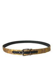 Gold Leather Jacquard Silver Metal Buckle Belt
