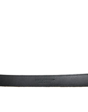 Gold Leather Jacquard Silver Metal Buckle Belt