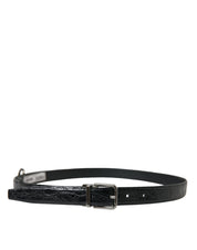 Black Leather Silver Metal Buckle Belt