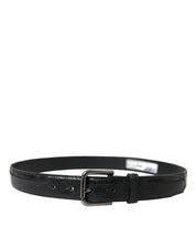 Black Exotic Leather Silver Metal Buckle Belt
