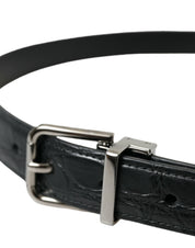 Black Leather Silver Metal Buckle Belt
