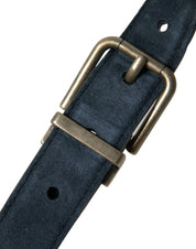 Blue Suede Leather Gold Metal Buckle Belt
