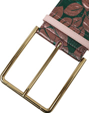 Multicolor Floral Jacquard Lurex Gold Buckle Belt