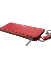Red Leather Silver Metal Logo Strap Pouch Airpods Case