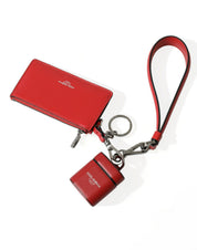 Red Leather Silver Metal Logo Strap Pouch Airpods Case