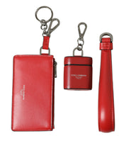 Red Leather Silver Metal Logo Strap Pouch Airpods Case