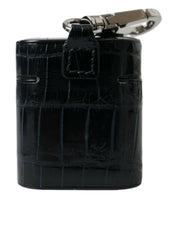 Black Crocodile Leather Silver Metal Logo Airpods Case