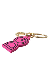 Pink Rubber Gold Tone Metal DG Logo Keyring Keychain