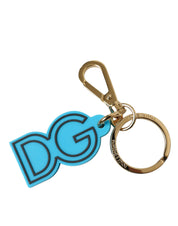 Blue Rubber Gold Tone Metal DG Logo Keyring Keychain