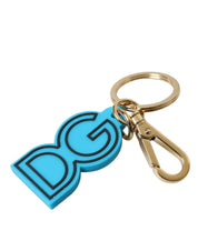 Blue Rubber Gold Tone Metal DG Logo Keyring Keychain