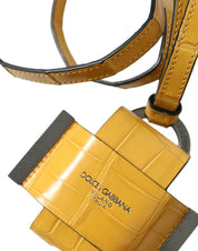 Yellow Crocodile Leather Logo Print Lanyard Keychain