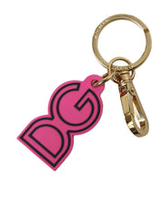 Pink Rubber Gold Tone Metal DG Logo Keyring Keychain
