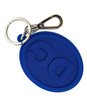 Blue Rubber DG Logo Silver Brass Metal Keyring Keychain