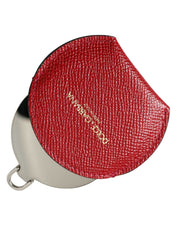 Red Calfskin Leather Round Logo Hand Mirror Holder