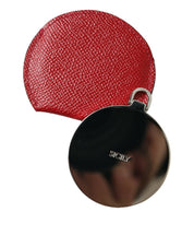 Red Calfskin Leather Round Logo Hand Mirror Holder
