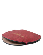 Red Calfskin Leather Round Logo Hand Mirror Holder