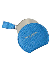 Blue Calfskin Leather Round Logo Hand Mirror Holder