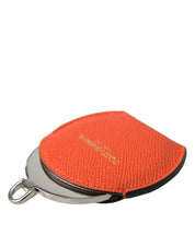 Orange Calfskin Leather Round Logo Hand Mirror Holder