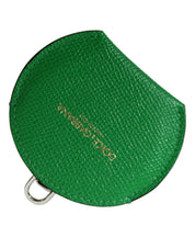 Green Calfskin Leather Round Logo Hand Mirror Holder
