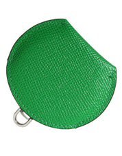 Green Calfskin Leather Round Logo Hand Mirror Holder