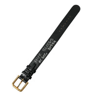 Black Textured Leather Gold Tone Metal Buckle Armband