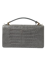 Gray Exotic Leather Medium Shoulder Hand Purse Bag