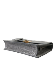 Gray Exotic Leather Medium Shoulder Hand Purse Bag
