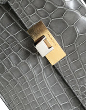 Gray Exotic Leather Medium Shoulder Hand Purse Bag