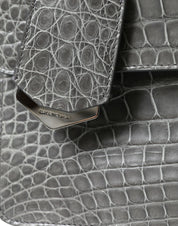 Gray Exotic Leather Medium Shoulder Hand Purse Bag