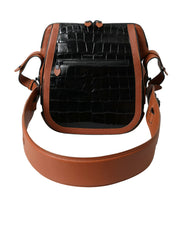 Black Brown Exotic Skin Leather Vertical Crossbody Purse Bag
