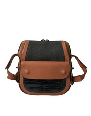 Black Brown Exotic Skin Leather Vertical Crossbody Purse Bag