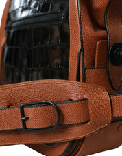 Black Brown Exotic Skin Leather Vertical Crossbody Purse Bag