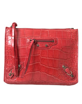 Red Exotic Skin Leather Classic Pouch Purse Wristlet Bag